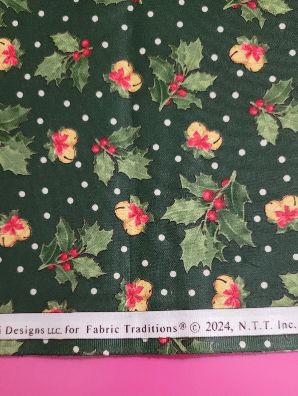 Mai Designs For Fabric Traditions Holly And Bells Cotton Fabric (0797)